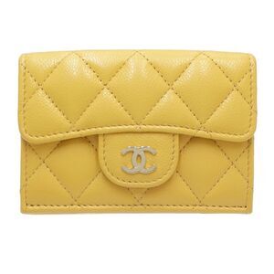 CHANEL Authentic Yellow Caviar Leather Wallet